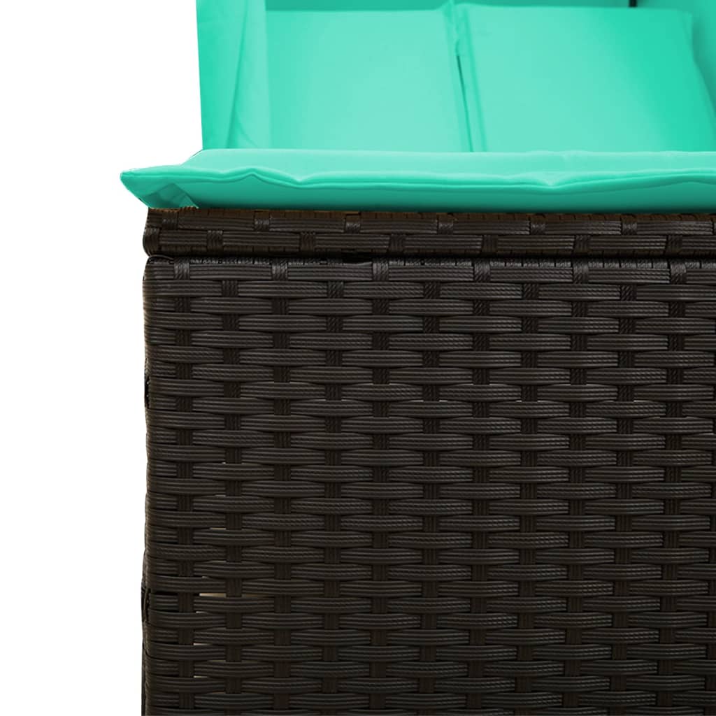 Double Sun Lounger with Roof and Curtains Black Poly Rattan