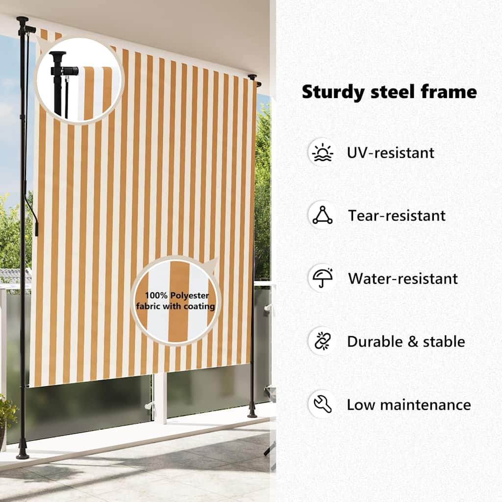Outdoor Roller Blind Orange and White 150x270 cm Fabric&Steel