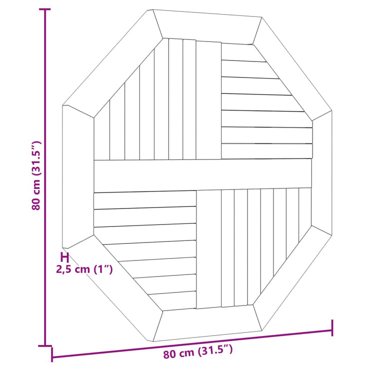 Table Top 80x80x2.5 cm Octagonal Solid Wood Teak