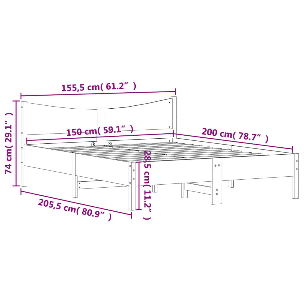 Bed Frame without Mattress Wax Brown 150x200 cm King Size Solid Wood Pine