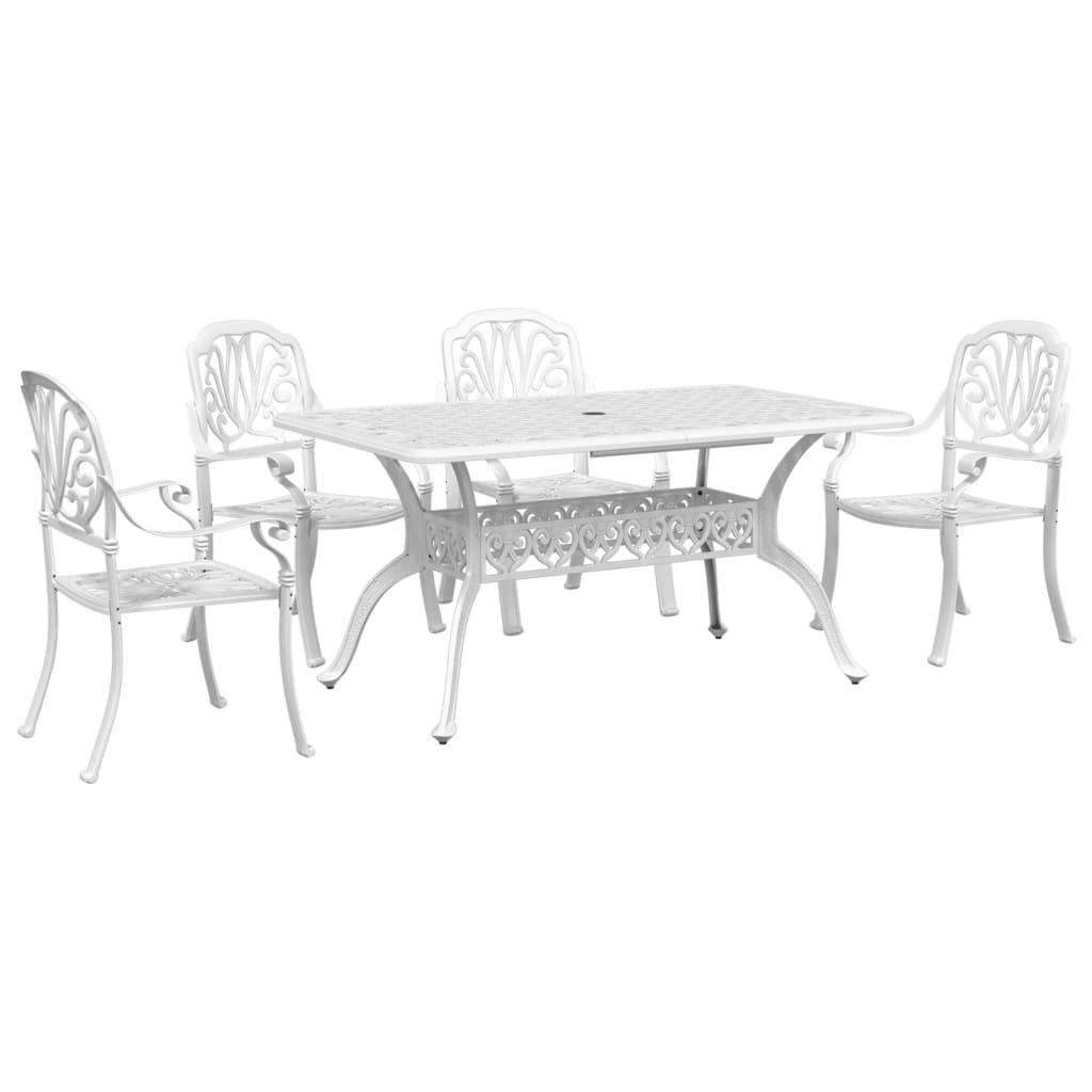 5 Piece Patio Dining Set White Cast Aluminum