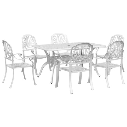 7 Piece Patio Dining Set White Cast Aluminum