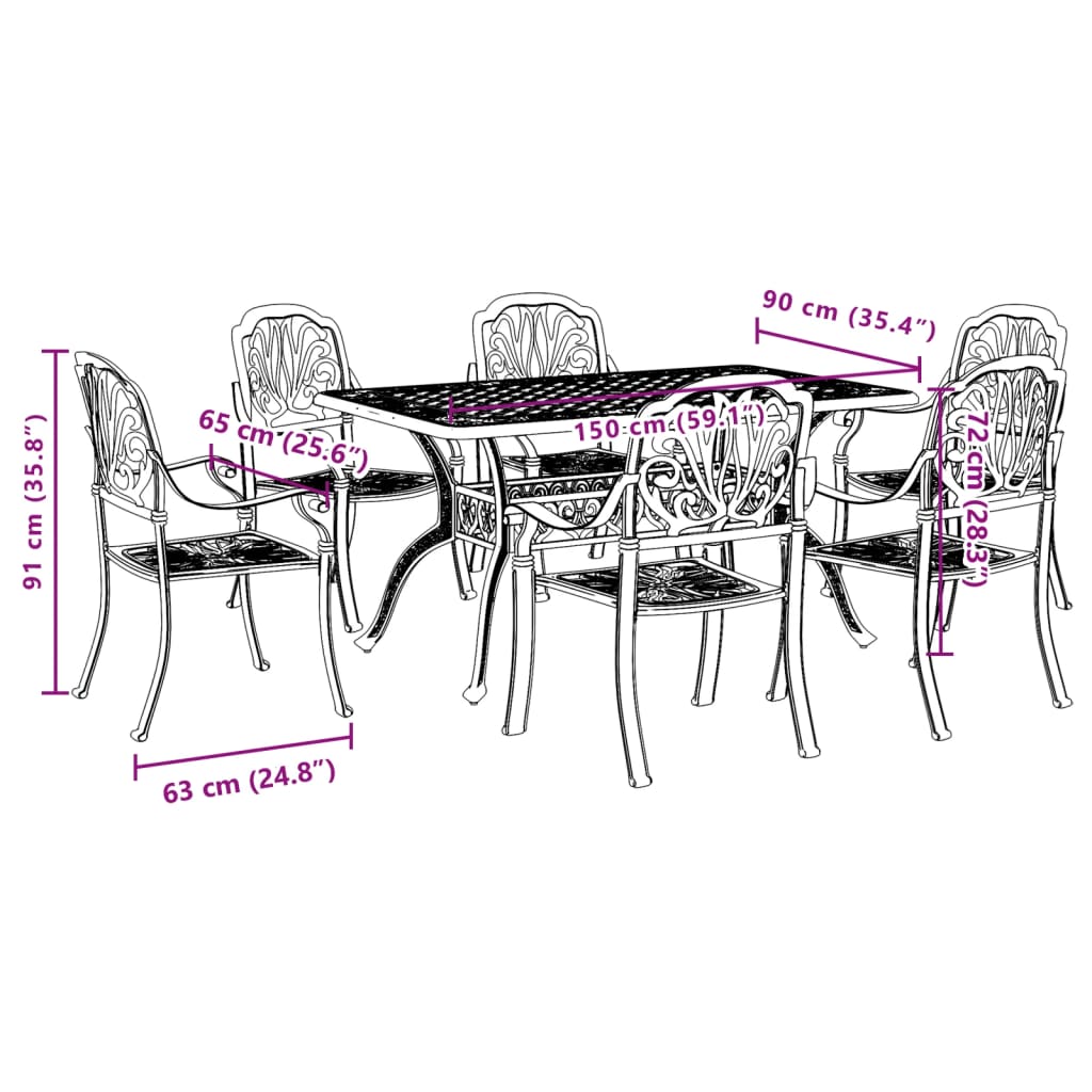 7 Piece Patio Dining Set White Cast Aluminum