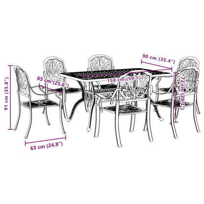 7 Piece Patio Dining Set White Cast Aluminum