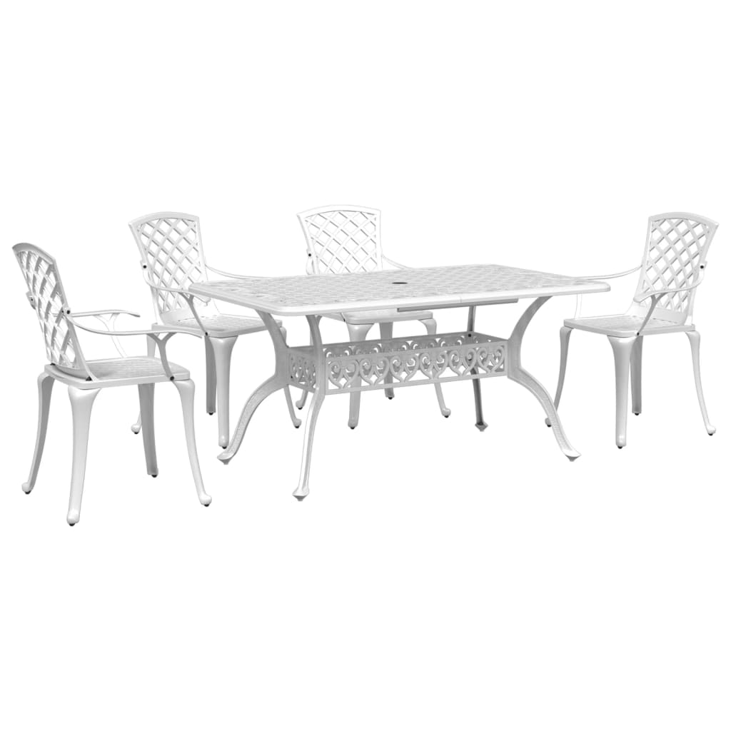 5 Piece Patio Dining Set White Cast Aluminum