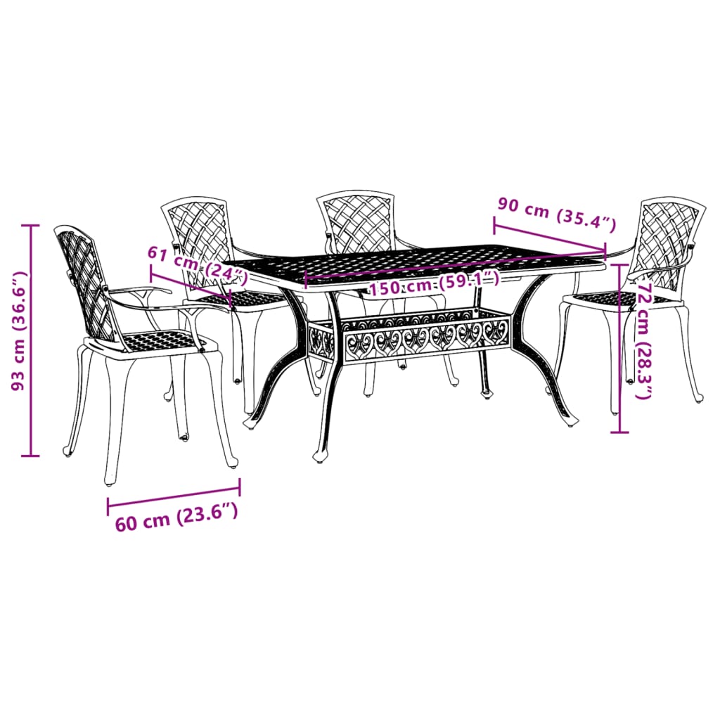 5 Piece Patio Dining Set White Cast Aluminum