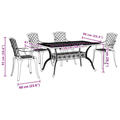 5 Piece Patio Dining Set White Cast Aluminum