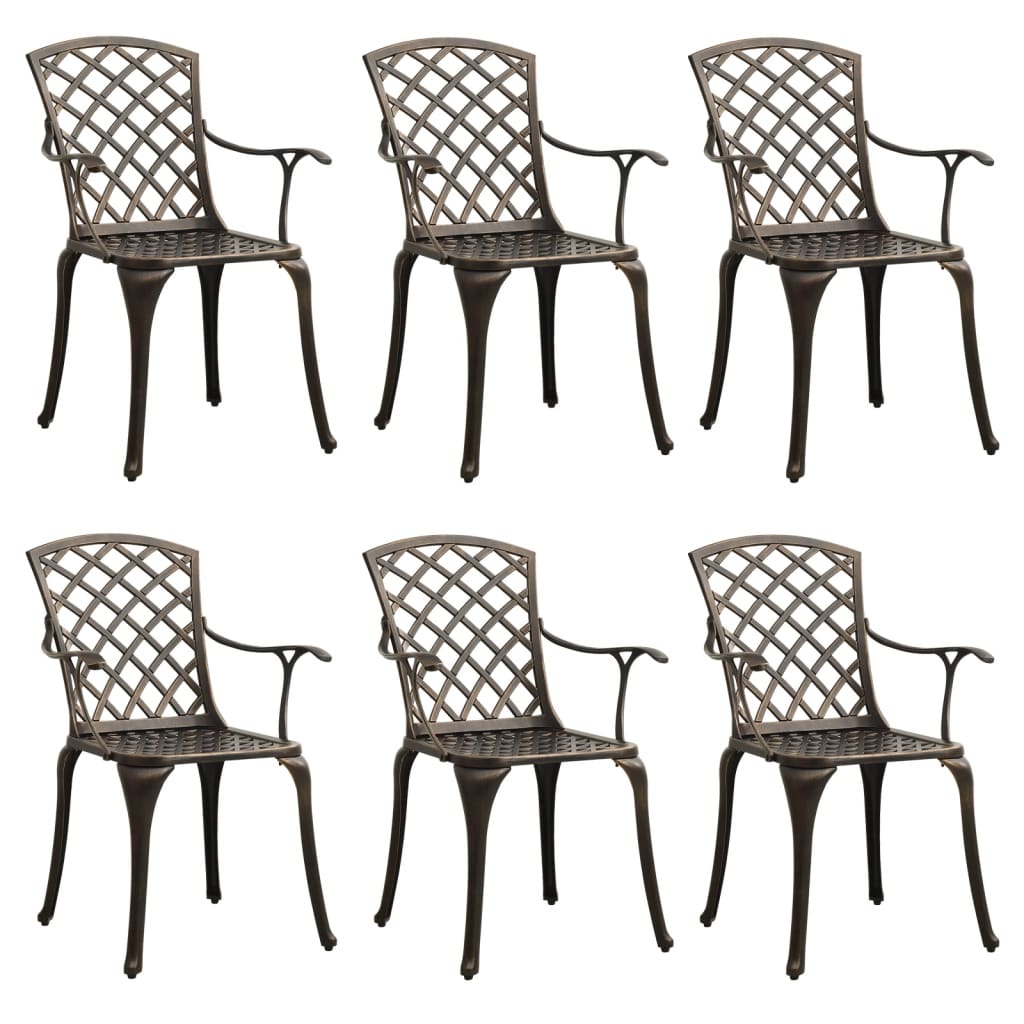 Patio Chairs 6 pcs Cast Aluminum Bronze
