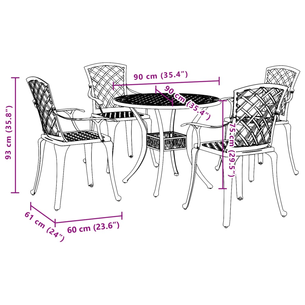 Garden Dining Set | White | Cast Aluminium | 5 Piece Set |  Ergonomic