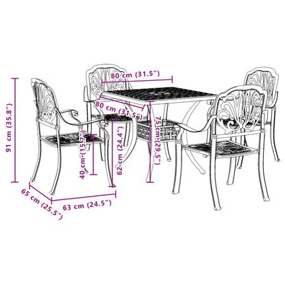 5 Piece Patio Dining Set White Cast Aluminum