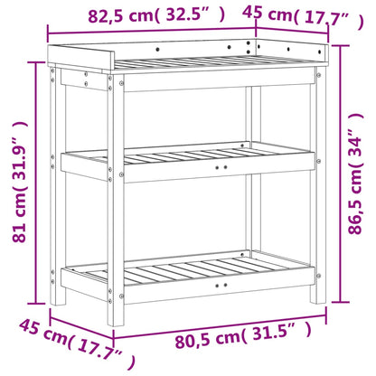 Potting Table with Shelves Brown 82.5x45x86.5 cm Solid Wood Pine
