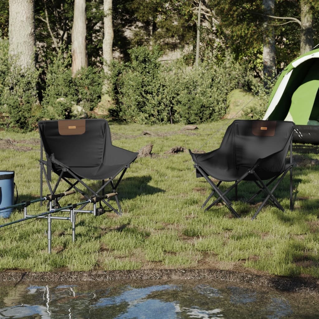 Camping Chairs with Pocket Foldable 2 pcs Black