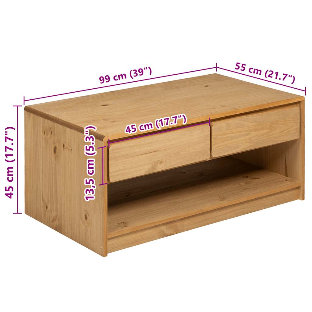 Coffee Table SAUDA Oak 99x55x45 cm Solid Wood Pine