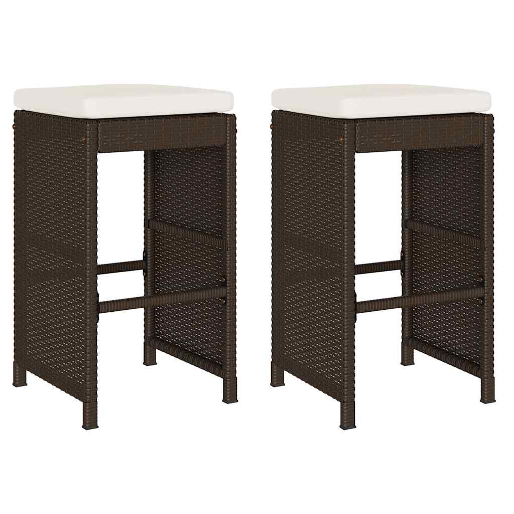 Patio Bar Stools with Cushions 2 pcs Brown Poly Rattan