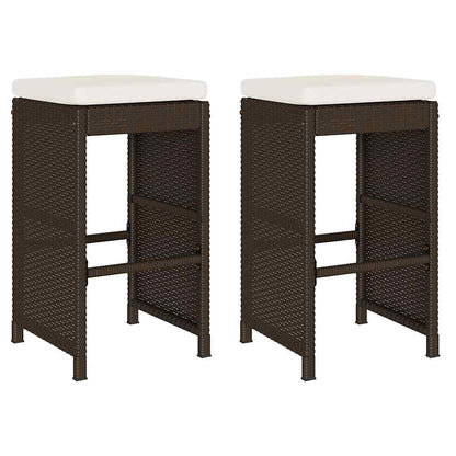Patio Bar Stools with Cushions 2 pcs Brown Poly Rattan