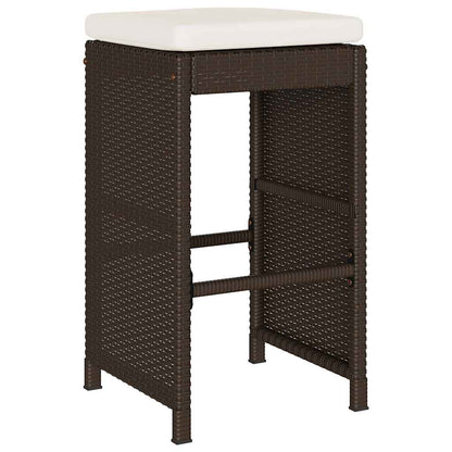 Patio Bar Stools with Cushions 2 pcs Brown Poly Rattan