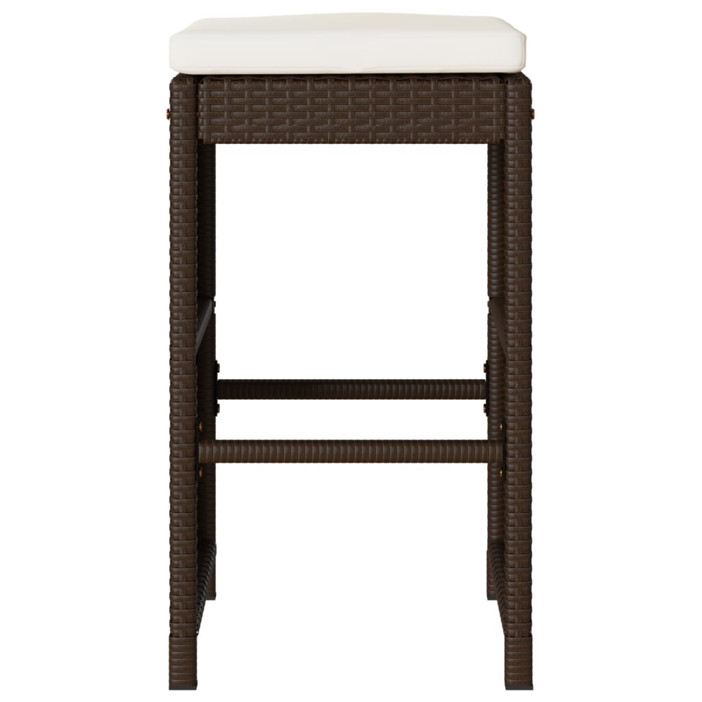 Patio Bar Stools with Cushions 2 pcs Brown Poly Rattan