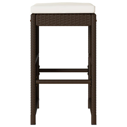Patio Bar Stools with Cushions 2 pcs Brown Poly Rattan