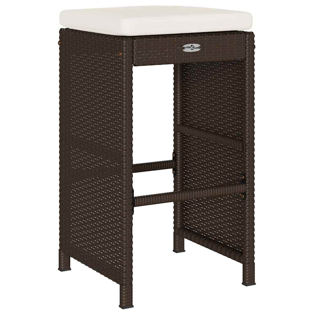 Patio Bar Stools with Cushions 2 pcs Brown Poly Rattan