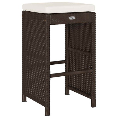 Patio Bar Stools with Cushions 2 pcs Brown Poly Rattan