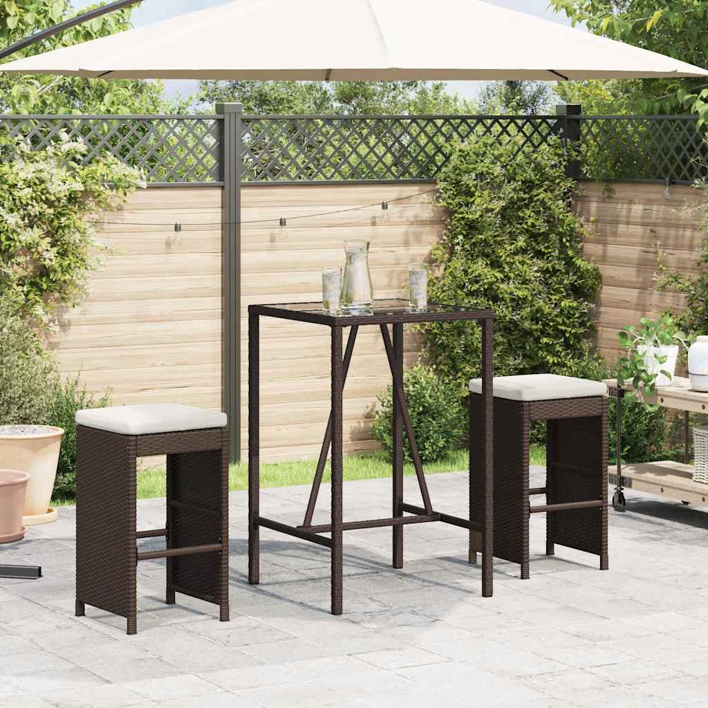 Patio Bar Stools with Cushions 2 pcs Brown Poly Rattan