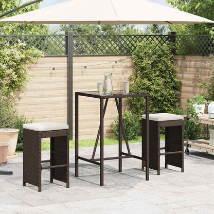 Patio Bar Stools with Cushions 2 pcs Brown Poly Rattan