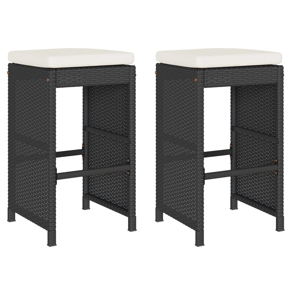 Patio Bar Stools with Cushions 2 pcs Black Poly Rattan