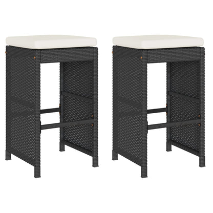 Patio Bar Stools with Cushions 2 pcs Black Poly Rattan