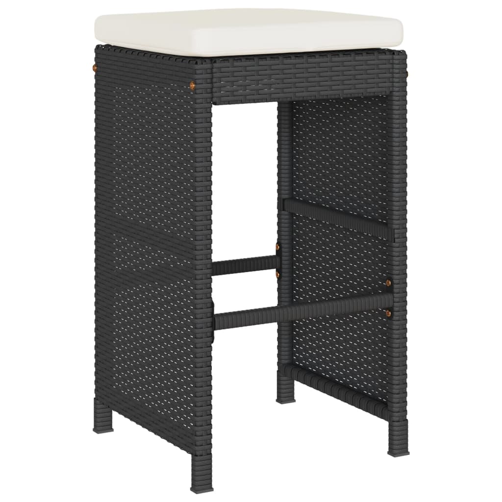 Patio Bar Stools with Cushions 2 pcs Black Poly Rattan