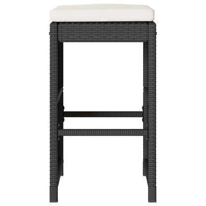 Patio Bar Stools with Cushions 2 pcs Black Poly Rattan