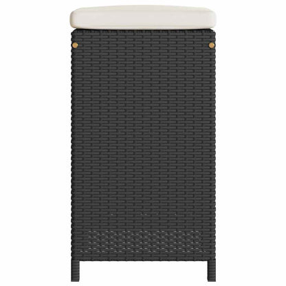 Patio Bar Stools with Cushions 2 pcs Black Poly Rattan