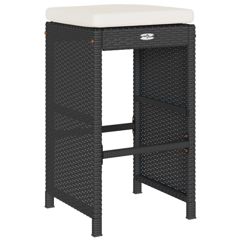Patio Bar Stools with Cushions 2 pcs Black Poly Rattan
