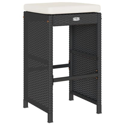 Patio Bar Stools with Cushions 2 pcs Black Poly Rattan