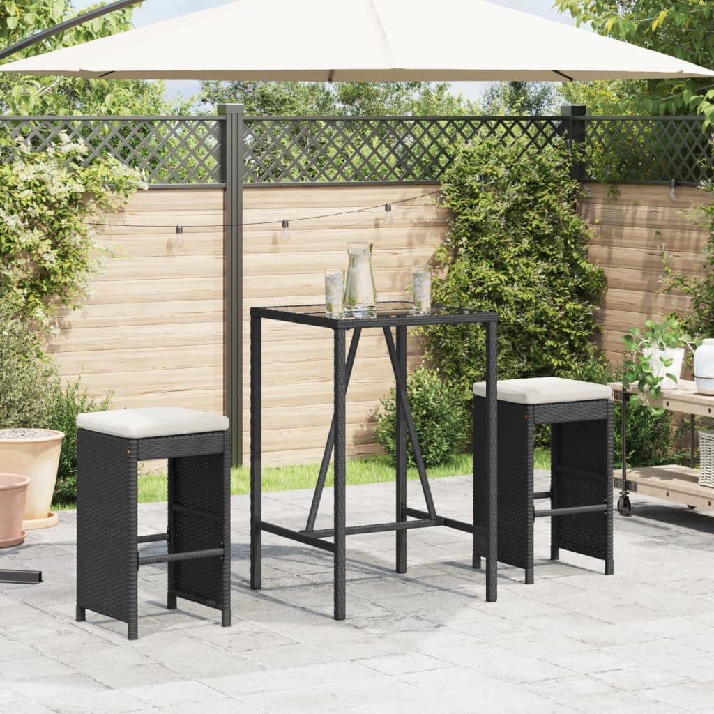 Patio Bar Stools with Cushions 2 pcs Black Poly Rattan