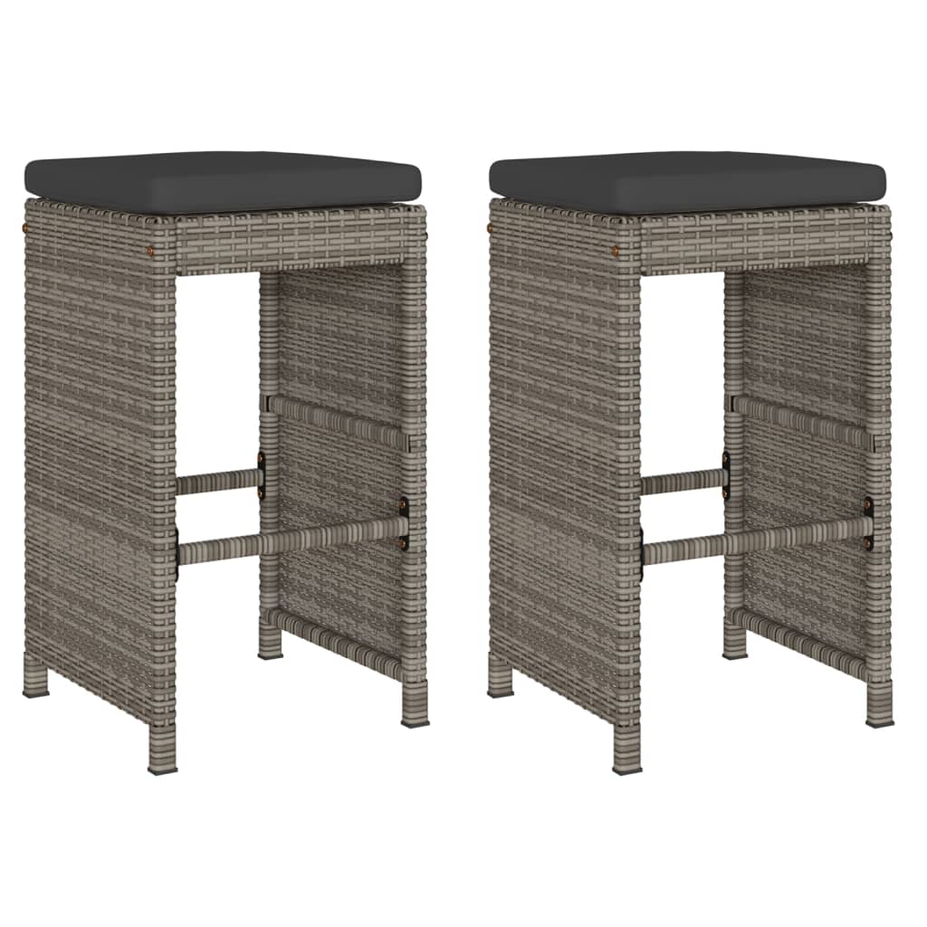 Patio Bar Stools with Cushions 2 pcs Gray Poly Rattan