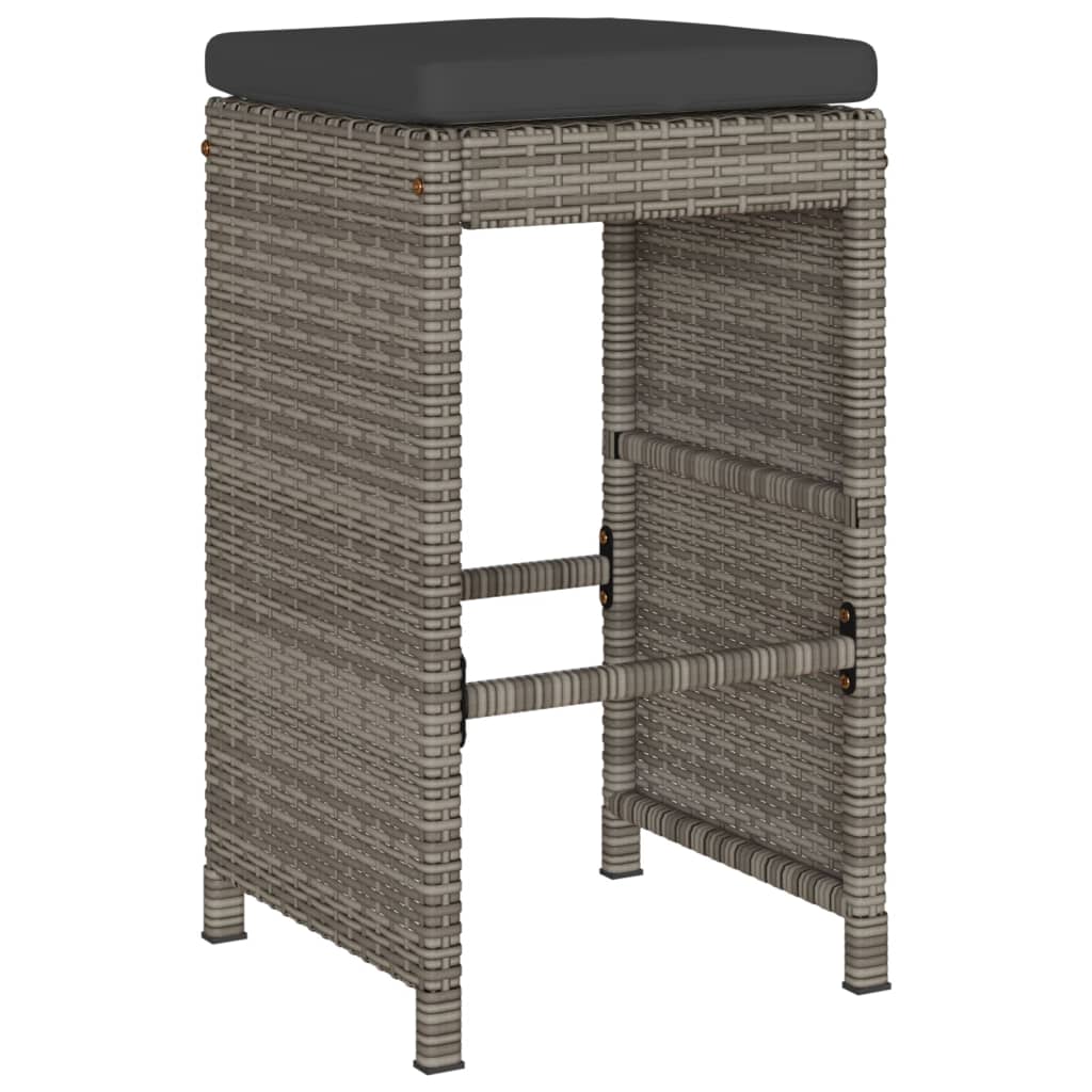 Patio Bar Stools with Cushions 2 pcs Gray Poly Rattan
