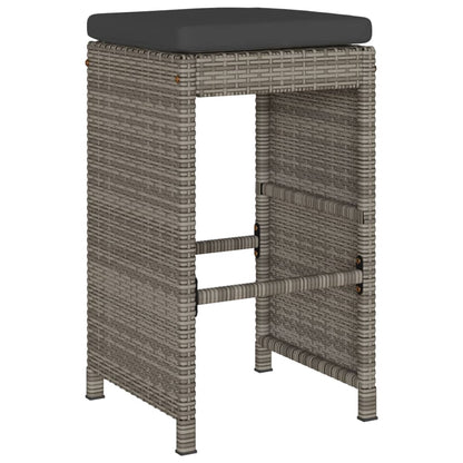 Patio Bar Stools with Cushions 2 pcs Gray Poly Rattan