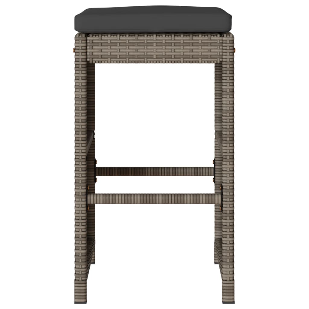 Patio Bar Stools with Cushions 2 pcs Gray Poly Rattan