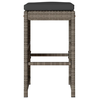 Patio Bar Stools with Cushions 2 pcs Gray Poly Rattan