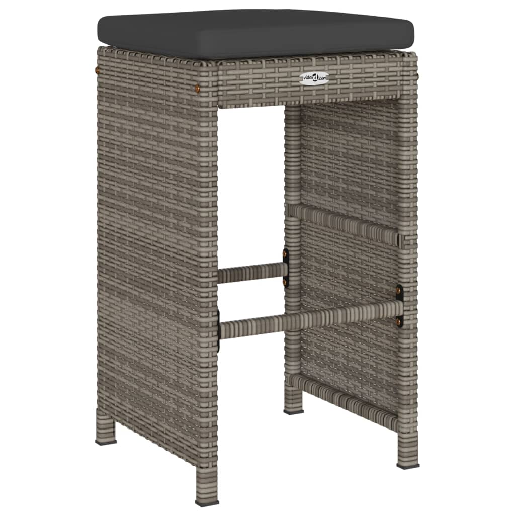 Patio Bar Stools with Cushions 2 pcs Gray Poly Rattan
