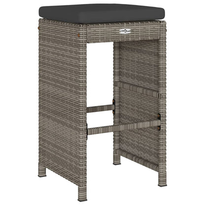 Patio Bar Stools with Cushions 2 pcs Gray Poly Rattan