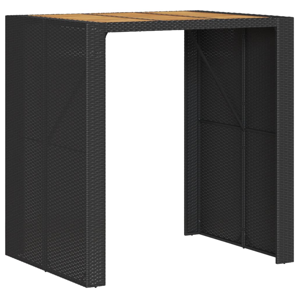 Patio Bar Table with Acacia Wood Top Black 41.3"x31.5"x43.3" Poly Rattan