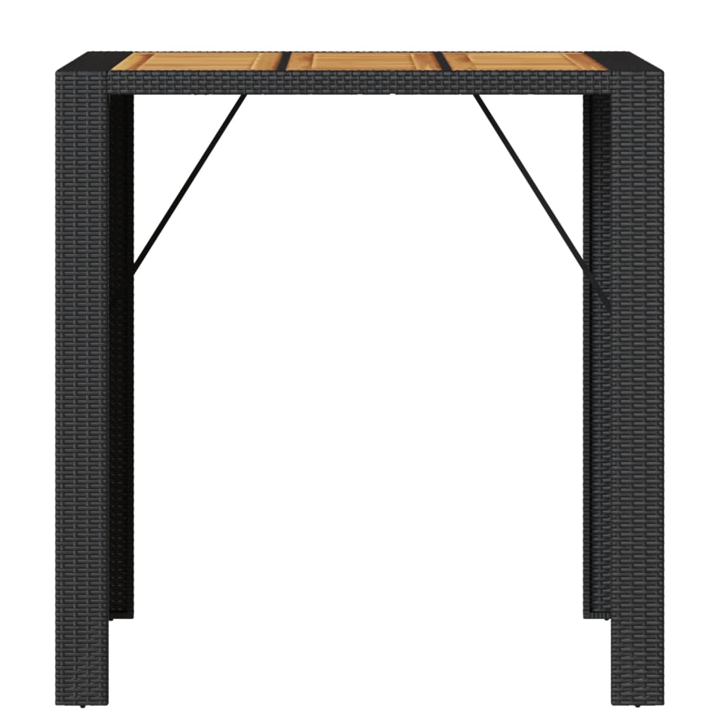 Patio Bar Table with Acacia Wood Top Black 41.3"x31.5"x43.3" Poly Rattan