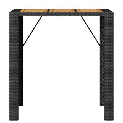 Patio Bar Table with Acacia Wood Top Black 41.3"x31.5"x43.3" Poly Rattan