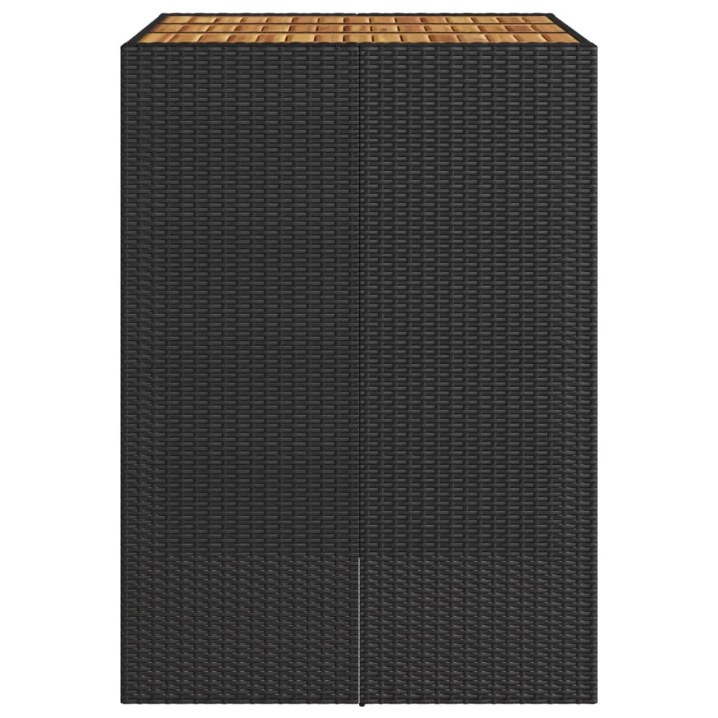 Patio Bar Table with Acacia Wood Top Black 41.3"x31.5"x43.3" Poly Rattan