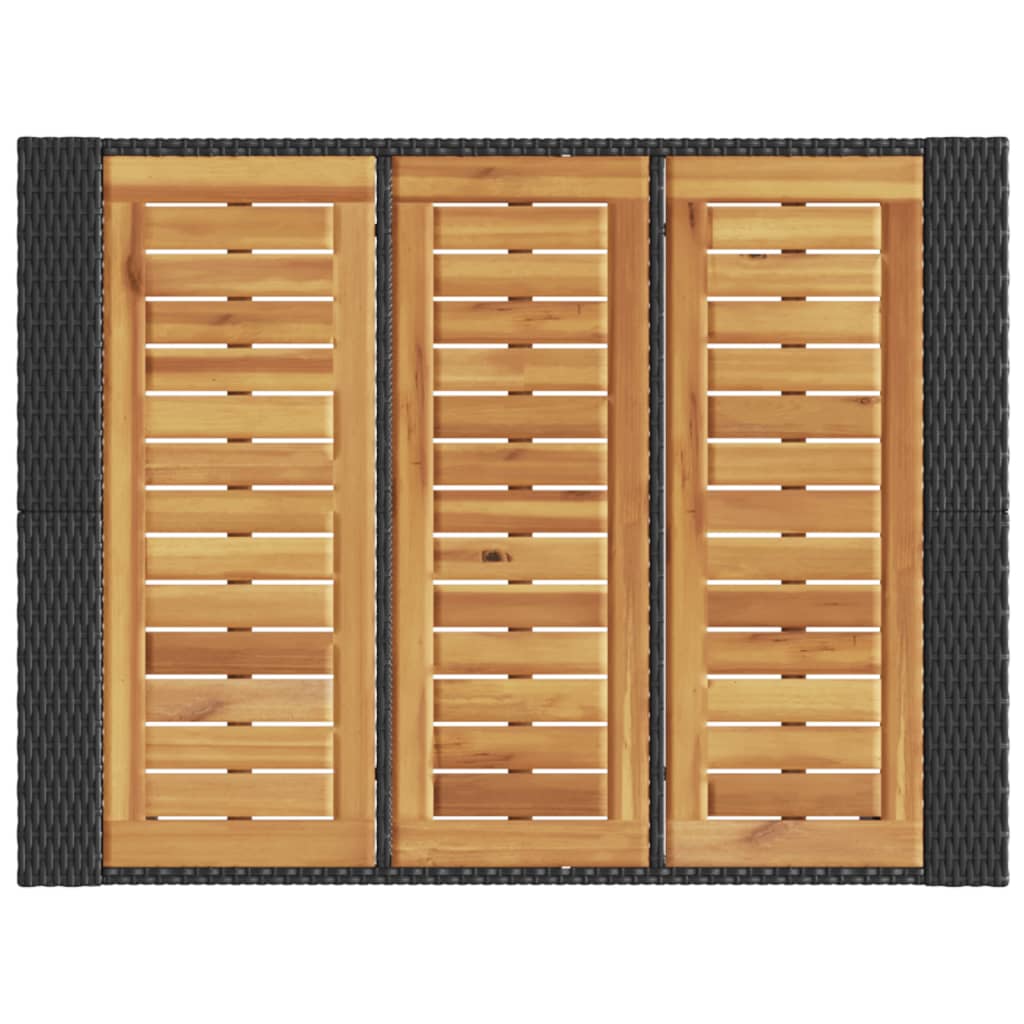 Patio Bar Table with Acacia Wood Top Black 41.3"x31.5"x43.3" Poly Rattan