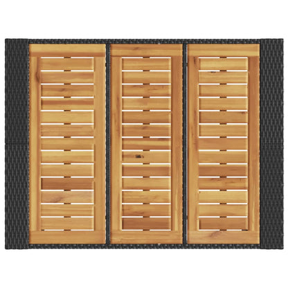 Patio Bar Table with Acacia Wood Top Black 41.3"x31.5"x43.3" Poly Rattan