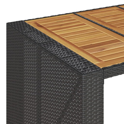 Patio Bar Table with Acacia Wood Top Black 41.3"x31.5"x43.3" Poly Rattan
