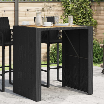Patio Bar Table with Acacia Wood Top Black 41.3"x31.5"x43.3" Poly Rattan
