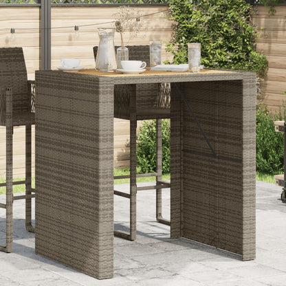 Patio Bar Table with Acacia Wood Top Gray 41.3"x31.5"x43.3" Poly Rattan